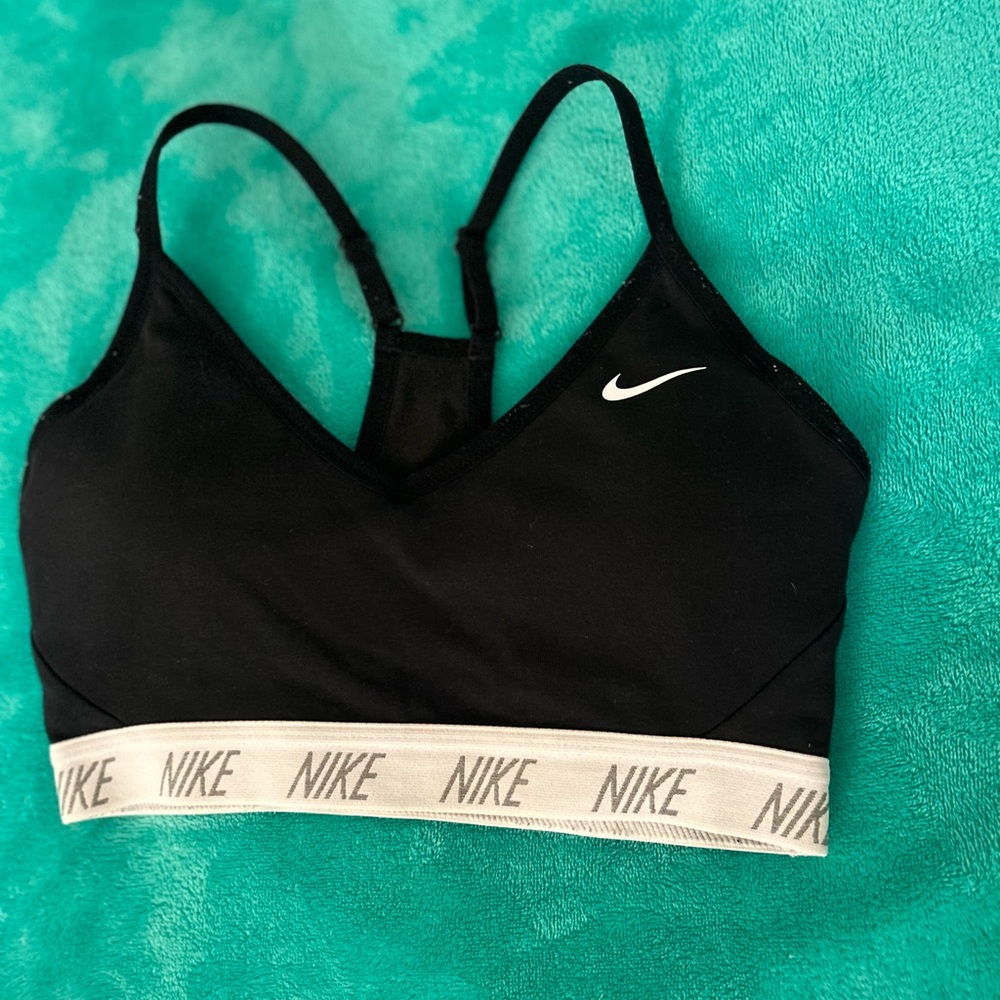 Nike Black Sports Bra with White Logo and Band